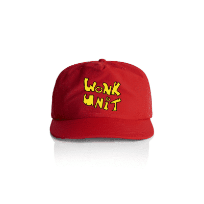 wonk red surf cap logo